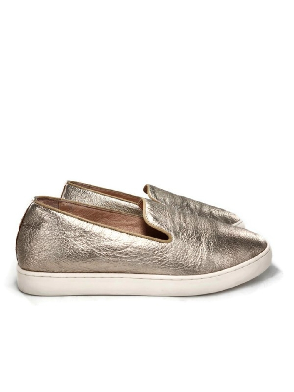Birdies The Swift Metallic Gold Leather Slip-On No-Lace Loafer Style Sneakers - Picture 5 of 11